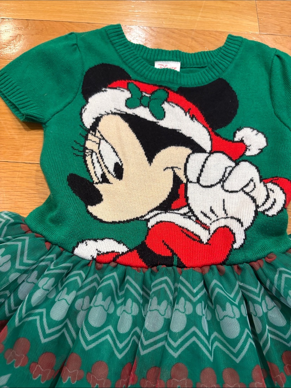 Disney Green Minnie Mouse Holiday Knit Dress with Red Accents - Picture 2 of 3